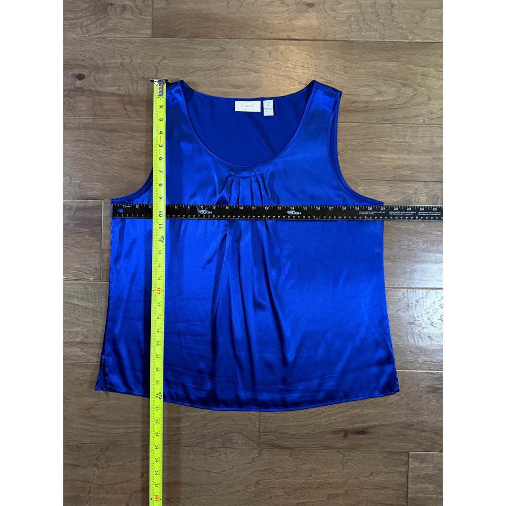Chico's Royal Blue Satin Pleated Scoop Neck Tank Top Size 2 L Large Sleeveless - Picture 4 of 4